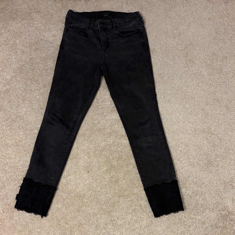 Ann Taylor Black Cropped Jeans with Frayed Hem